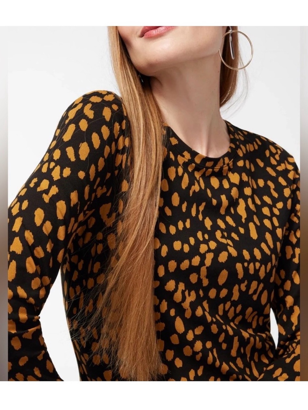 Chico's Touch of Cool Simple Spot Black & Mustard Long Sleeve Top Bold Modern